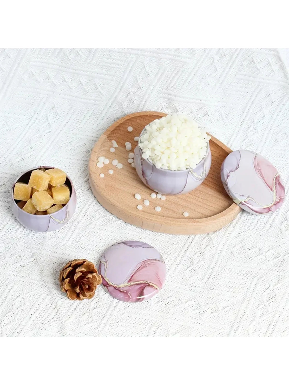 boîtes rondes marbrées violet bleu rose modernes 2.2oz 4oz 1.81inch 2.91inch graine pin savon