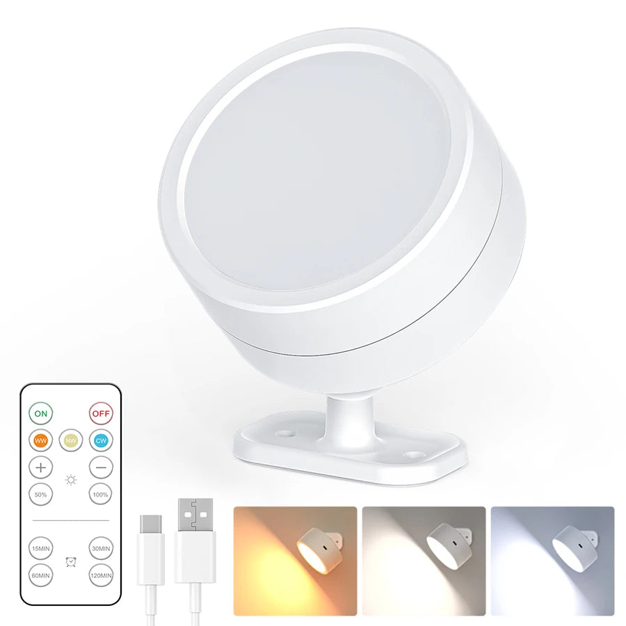 Lampe murale LED moderne rechargeable télécommande noir blanc rond minimaliste
