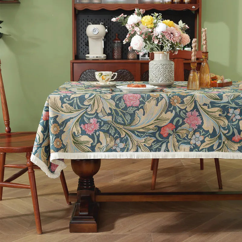 nappe vintage rouge verte floral impermeable tassel table manger classique geometrique
