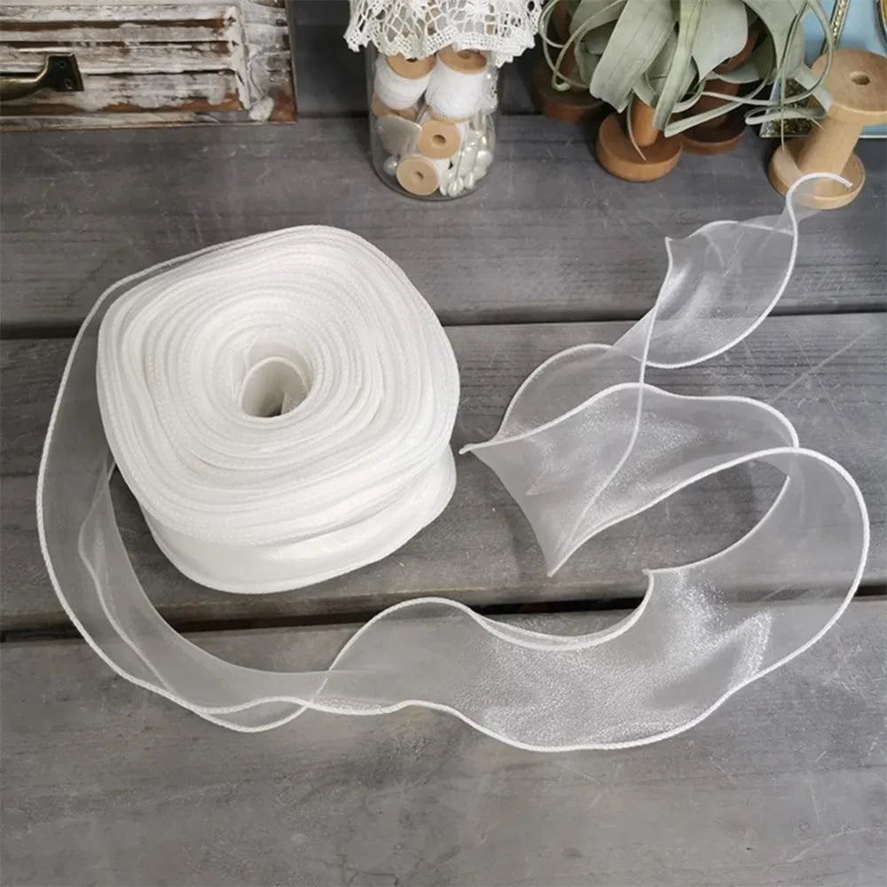ruban organza blanc polyester transparent festif décoration gâteaux fleurs cadeaux 55mm large 34m longueur