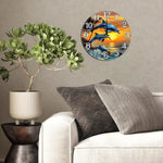 horloge murale bois dauphins coucher soleil palmiers moderne chambre decoration