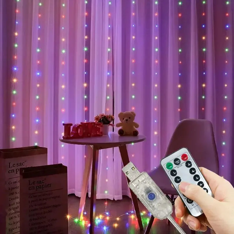 guirlande lumineuse led rideau décoration mariage noël usb télécommande blanc multicolore murale intérieure