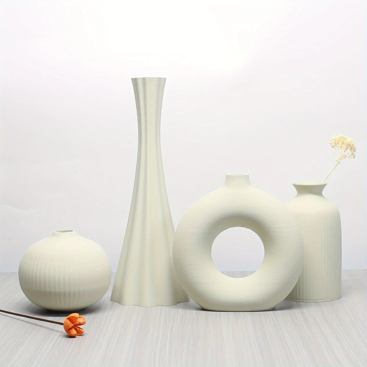 Vases modernes minimalistes rayures verticaux statuettes fleurs sèches vert noir blanc orange marron