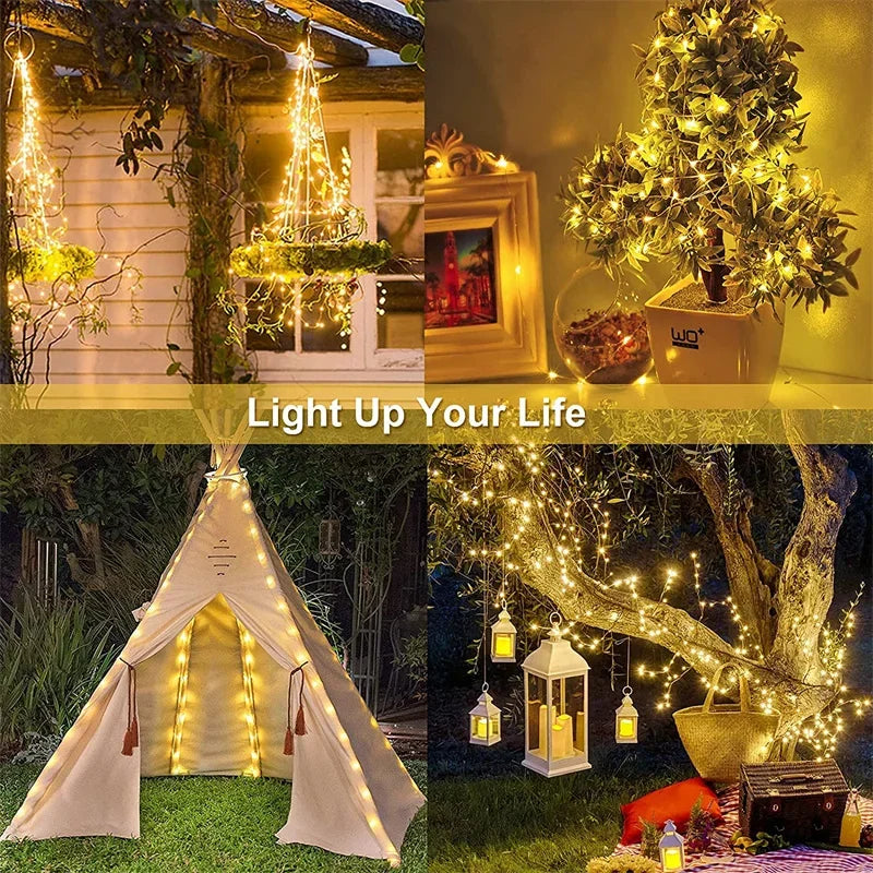 guirlande lumineuse solaire multicolore moderne spikes métalliques panneau solaire diodes led 32m 22m 11m