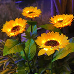fleur artificielle solaire jaune verte moderne piquet métallique base fixation