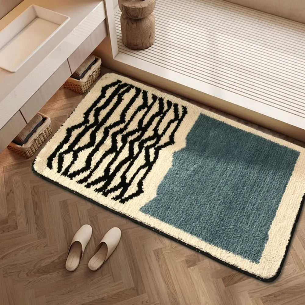 tapis moderne géométrique rayures horizontales points noir blanc salon chambre coucher polyester