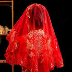 voile mariage rouge broderie dorée ornements floraux classique traditionnel opacité 100x100cm