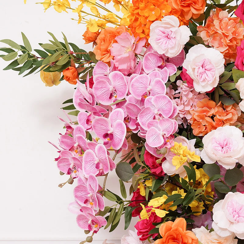 arche fleurs artificielles rose blanche orange moderne décoration extérieure événement mariage anniversaire fêtes