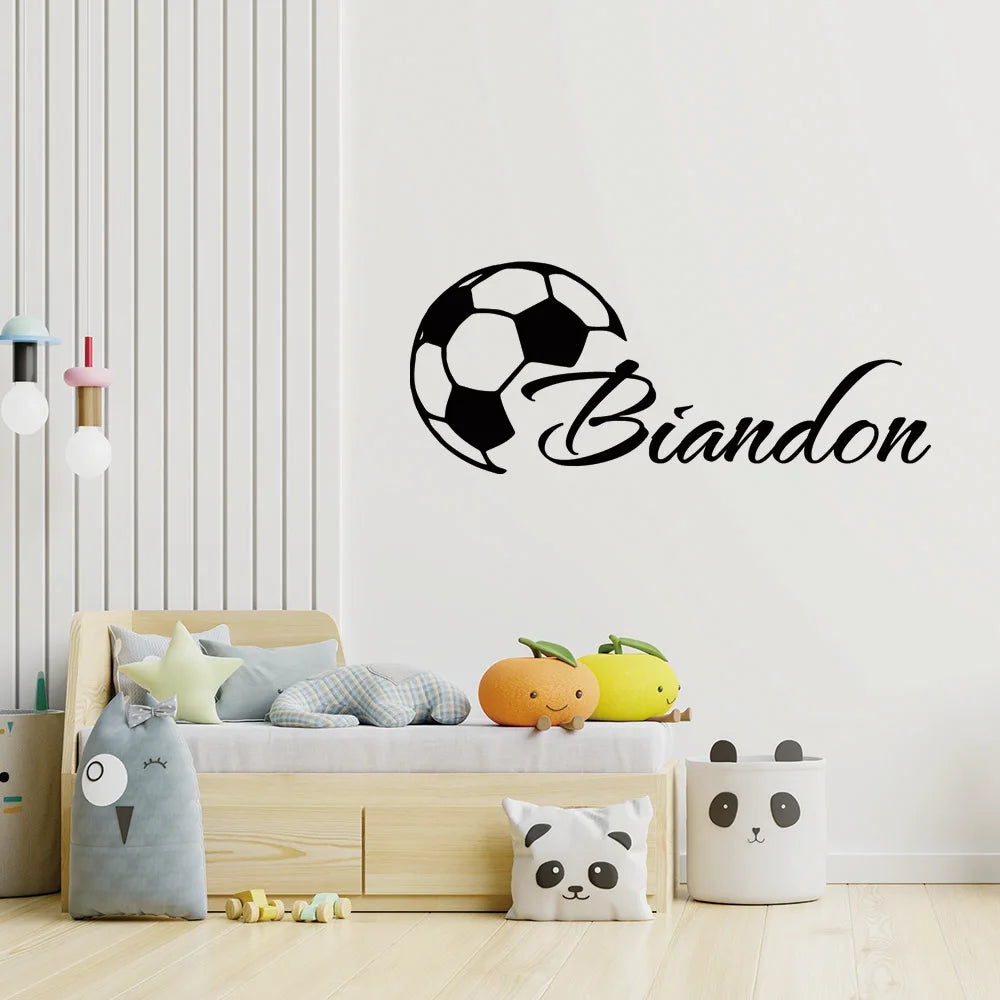 sticker mural personnalisé ballon football texte biandon noir rouge moderne adhésif mur plat verre