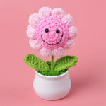 fleurs crochet jaune rose multicolore pot plastique feuilles vertes decoration maison creative enfantine