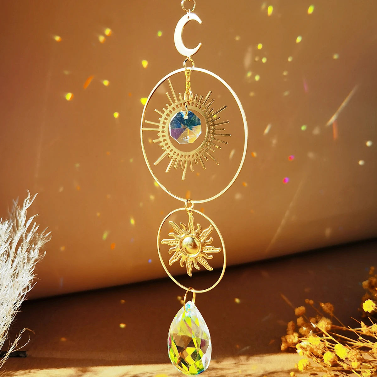 décoration murale suncatcher or multicolore fleur lotus artisanal bohèmeextérieur chambre jardin