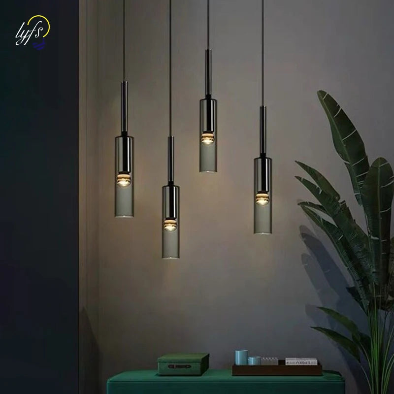 luminaire suspendu moderne minimaliste noir gris verre transparent chambre salon