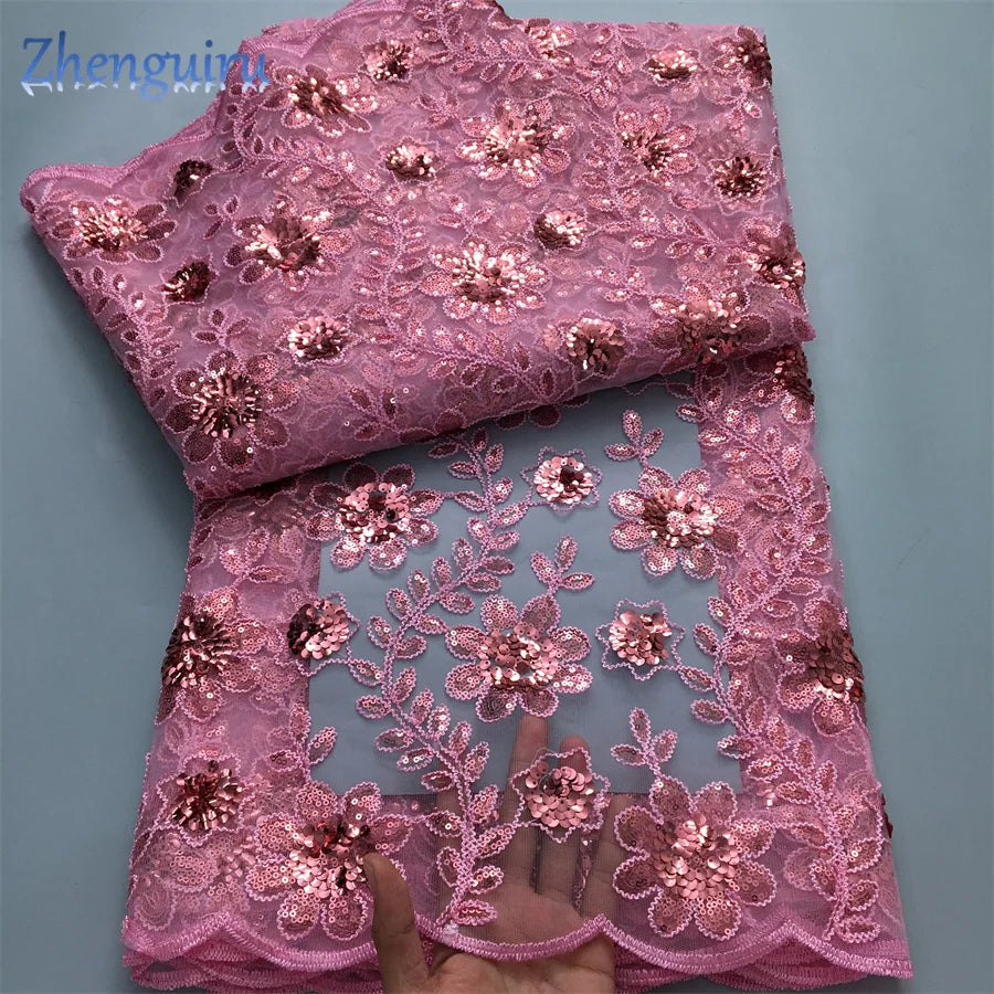 tissu polyester dentelle africain brodé paillettes fleurs transparent occasion parti