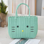 panier rangement vert clair chat mignon poignées corde blanc rose respectueux environnement