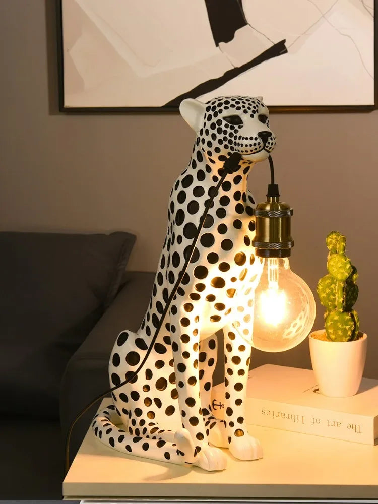 lampe table moderne résine noire blanche points animaux salon chambre enfantsDecorationHome
