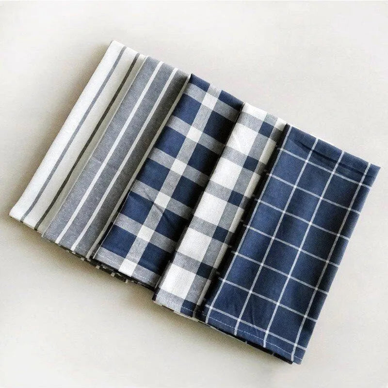 serviettes table coton bleu marine blanc rayures carreaux classique rustique