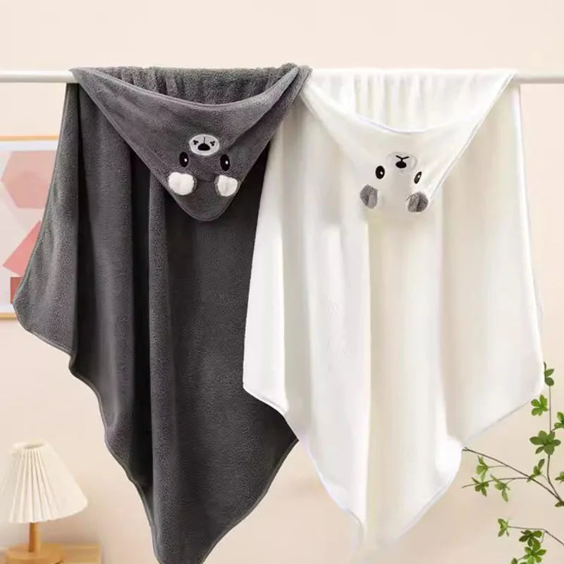 serviettes bain capuche animaux brodés douces enfants vert pastel rose orange gris bleuclair