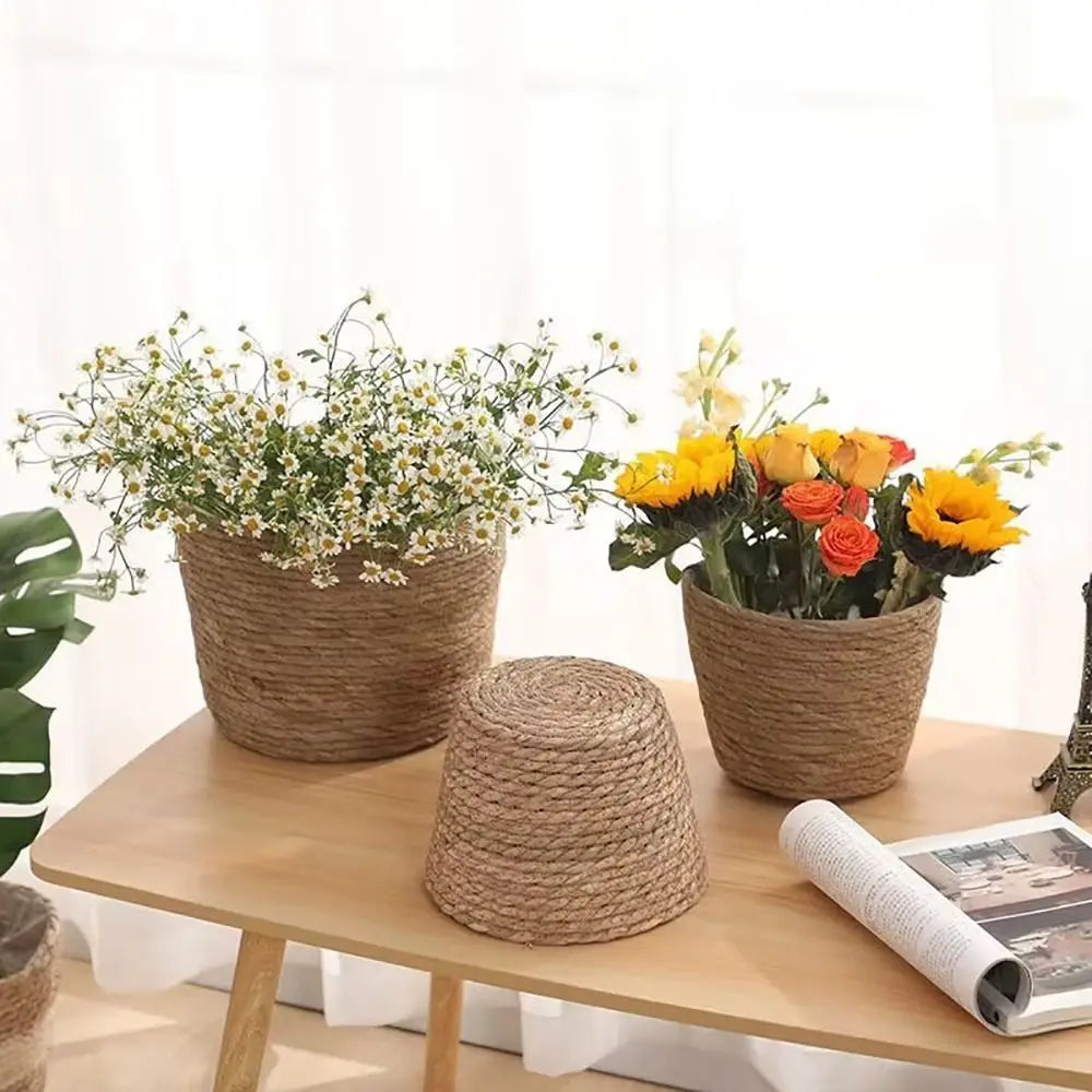 pot fleurs tissé fibres naturelles rustique boho chic rangement extérieur mini small medium large