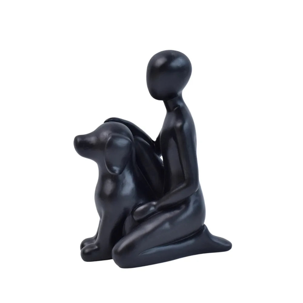 statue chien animal compagnie moderne résine polie gris granulé décoration
