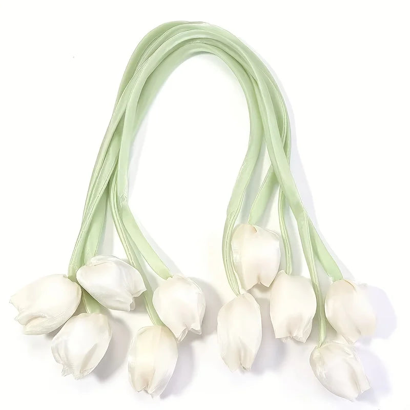 bouquet artificiel tulipes vert clair rose pâle moderne décoratif ruban fixations