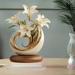 vase decoratif moderne fleur blanche taches dorées feuilles vertes beige deco salon