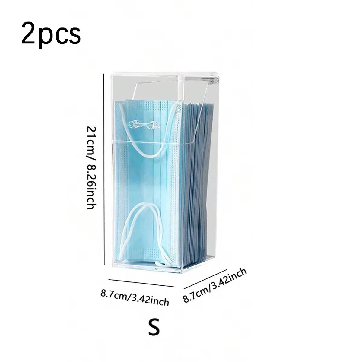 boîte rangement masques jetables transparente bleu clair moderne pratique poignées blanches 50pcs 40pcs