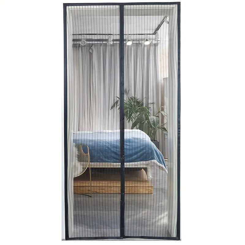 rideau porte magnétique noir maille fine moderne sans ventouses 90x210cm