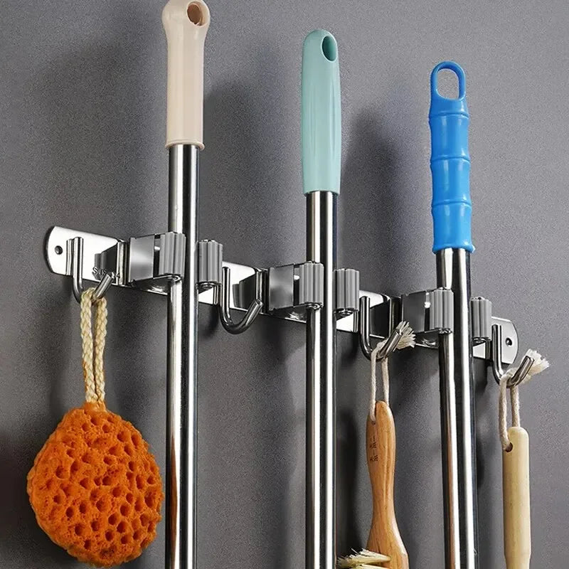 porte ustensiles mural crochet support rangement metal acier inoxydable moderne utilitaire argenté bois
