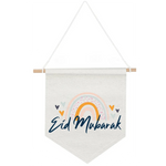 bannière eid mubarak arc ciel moderne tissu coloré blanc orange jaune bleu gris festive