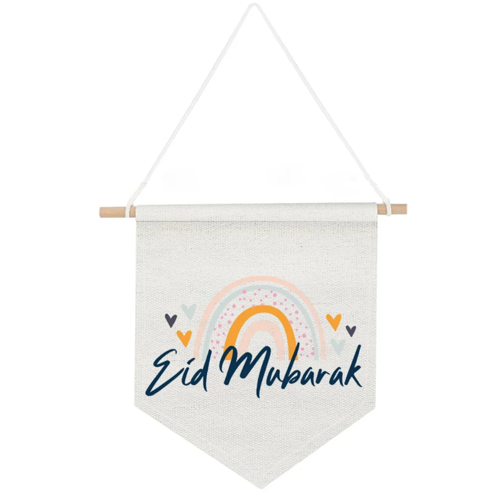 bannière eid mubarak arc ciel moderne tissu coloré blanc orange jaune bleu gris festive