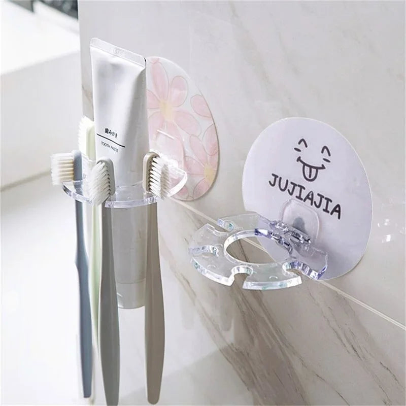 organisateur mural salle bain support dentifrice brosses dents rasoirs adhésif transparent cactus fleurs moderne