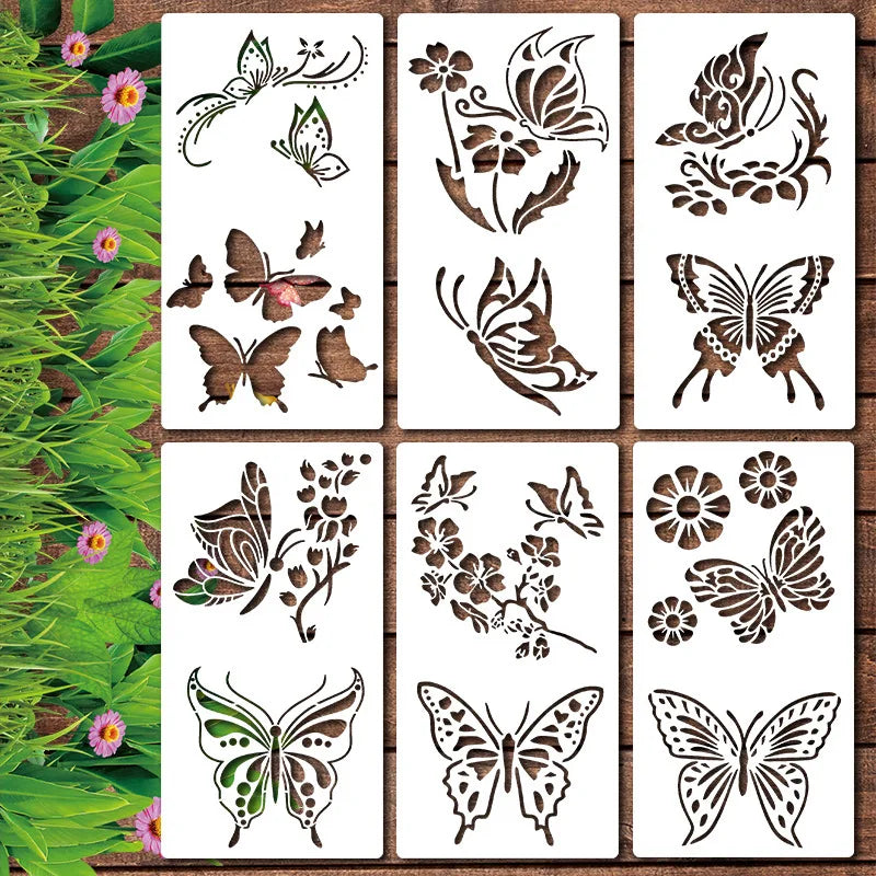 gabarits peinture fleurs feuilles papillons graphiques diy crafts blanc noir vert orange rose bruns