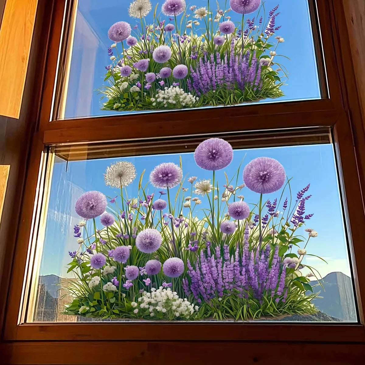 autocollants muraux fleurs violet herbe ciel adhésifs intérieur balcon fenêtre décoration