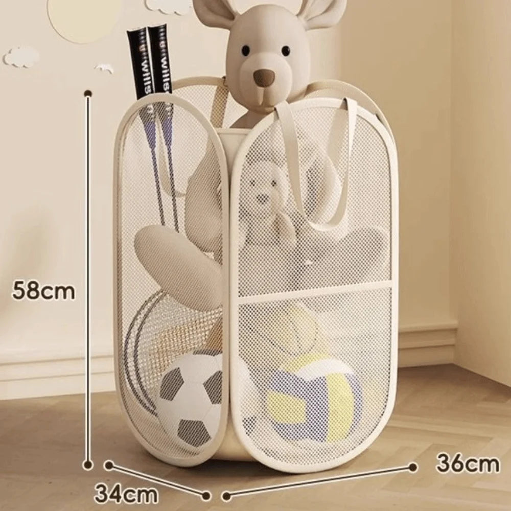 panier jouets moderne réutilisable maille beige clair grande capacité organisation maison