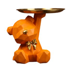 support plateau ours géométrique moderne résine rose orange vert brillant décoration sculptural figurine dorée