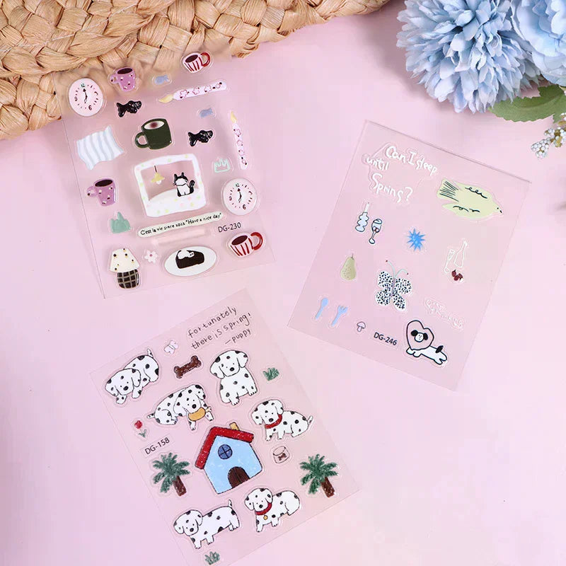 autocollants cartoon multicolores animaux objets ménagers transparents pack stickers ornement décoration planner
