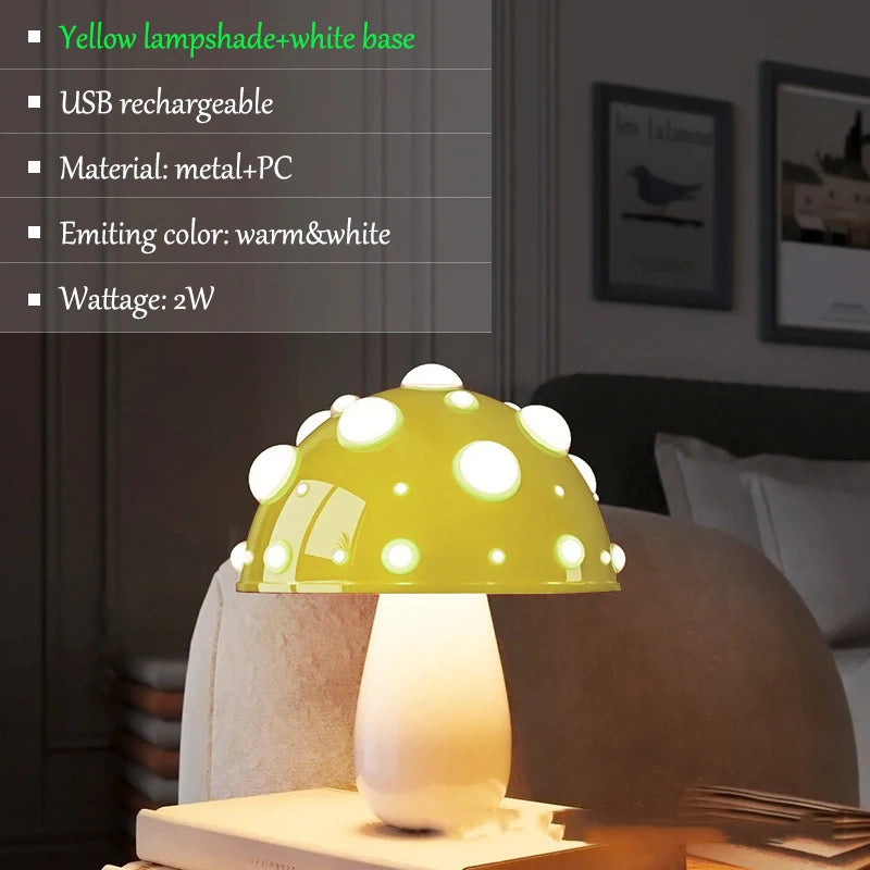 lampe poser champignon enfant rechargeable usb led rouge blanc vert violet bleu moderne chambre