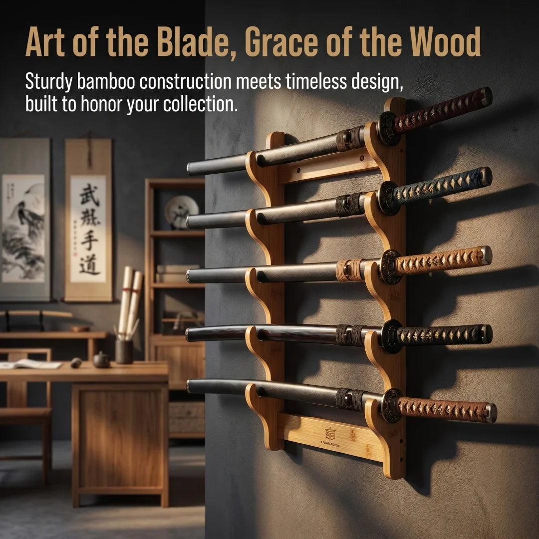 support mur épées sabres katanas japonais traditionnels deco épingle bois clips marronclair