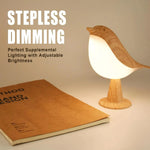 lampe poser oiseau veilleuse texture bois naturel moderne capteur tactile blanc minimaliste