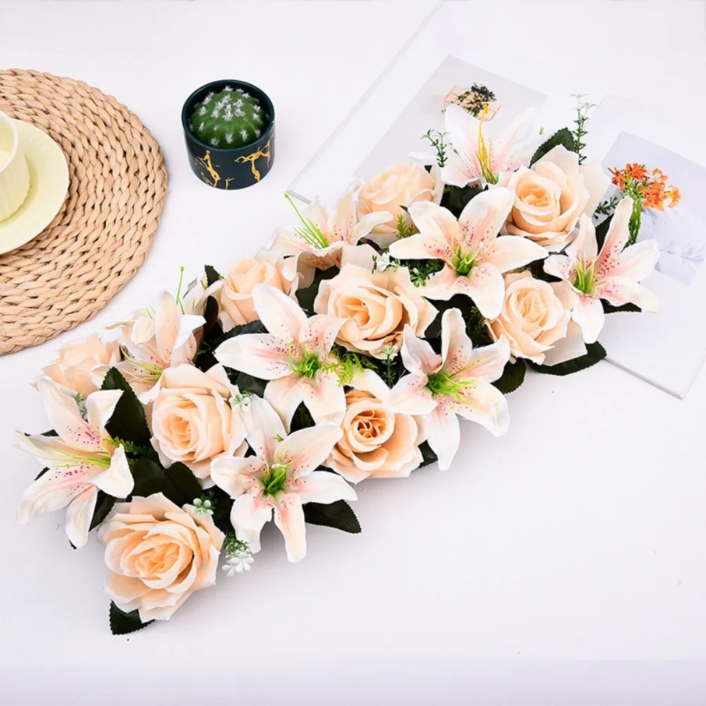 décoration florale artificielle guirlande rectangulaire fleurs roses lys champêtreintérieur événements mariage anniversaire