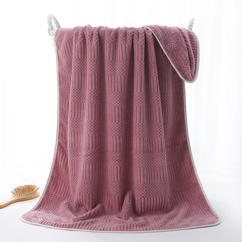 serviette bain rapide absorbante rose bleu rayée lavable tricotée anneléescrição