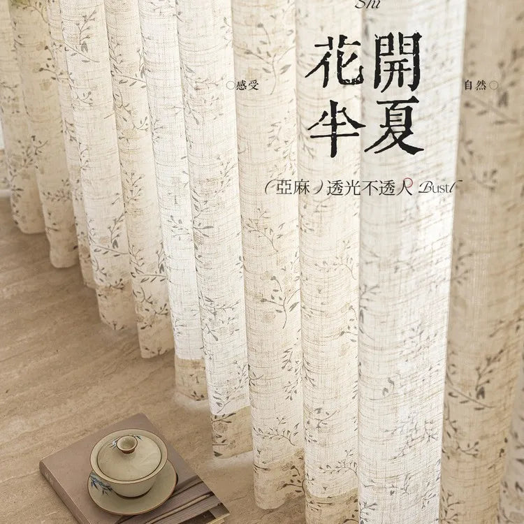 rideaux polyester imprimé floral beige clair semi transparent classique maison