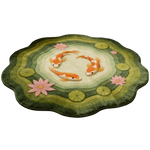 tapis poissons lotus salon rose vert artisanal réaliste poissons feuilles fleurs