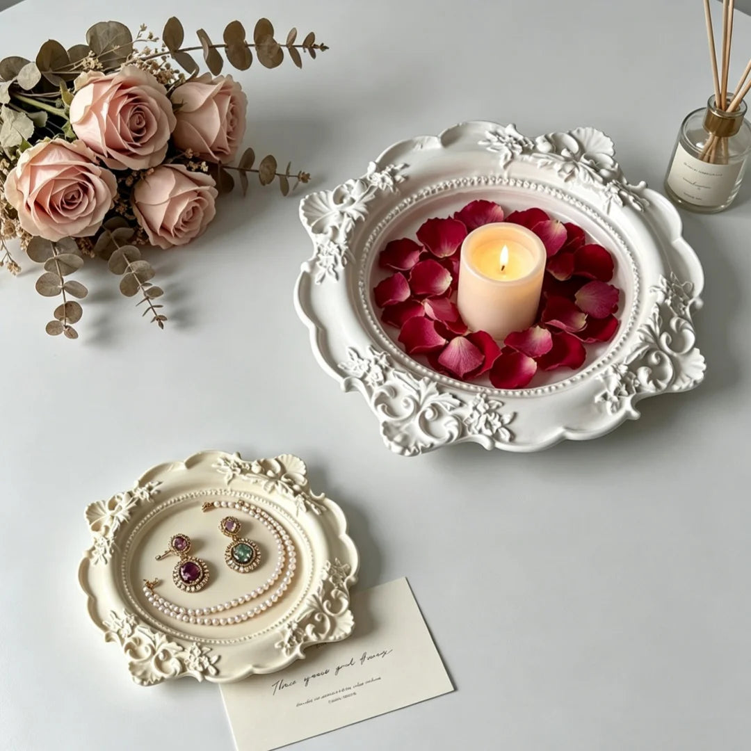 moule silicone plâtre plateau bijoux ciment décoration maison dentelle vintage shabby chic baroque