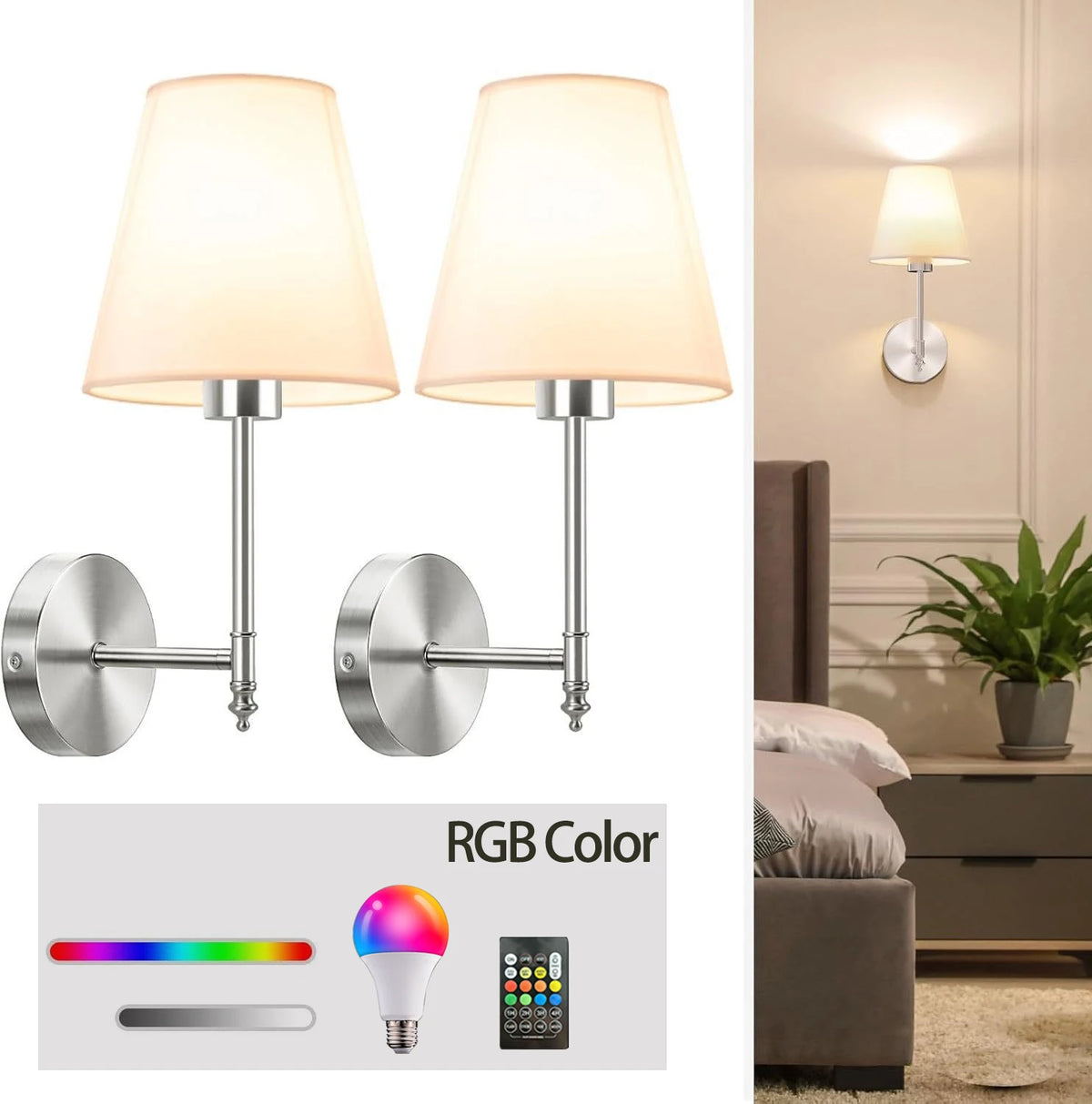 applique murale led rechargeable sans fil rgb télécommande moderne minimaliste argentée blanche simple lisse