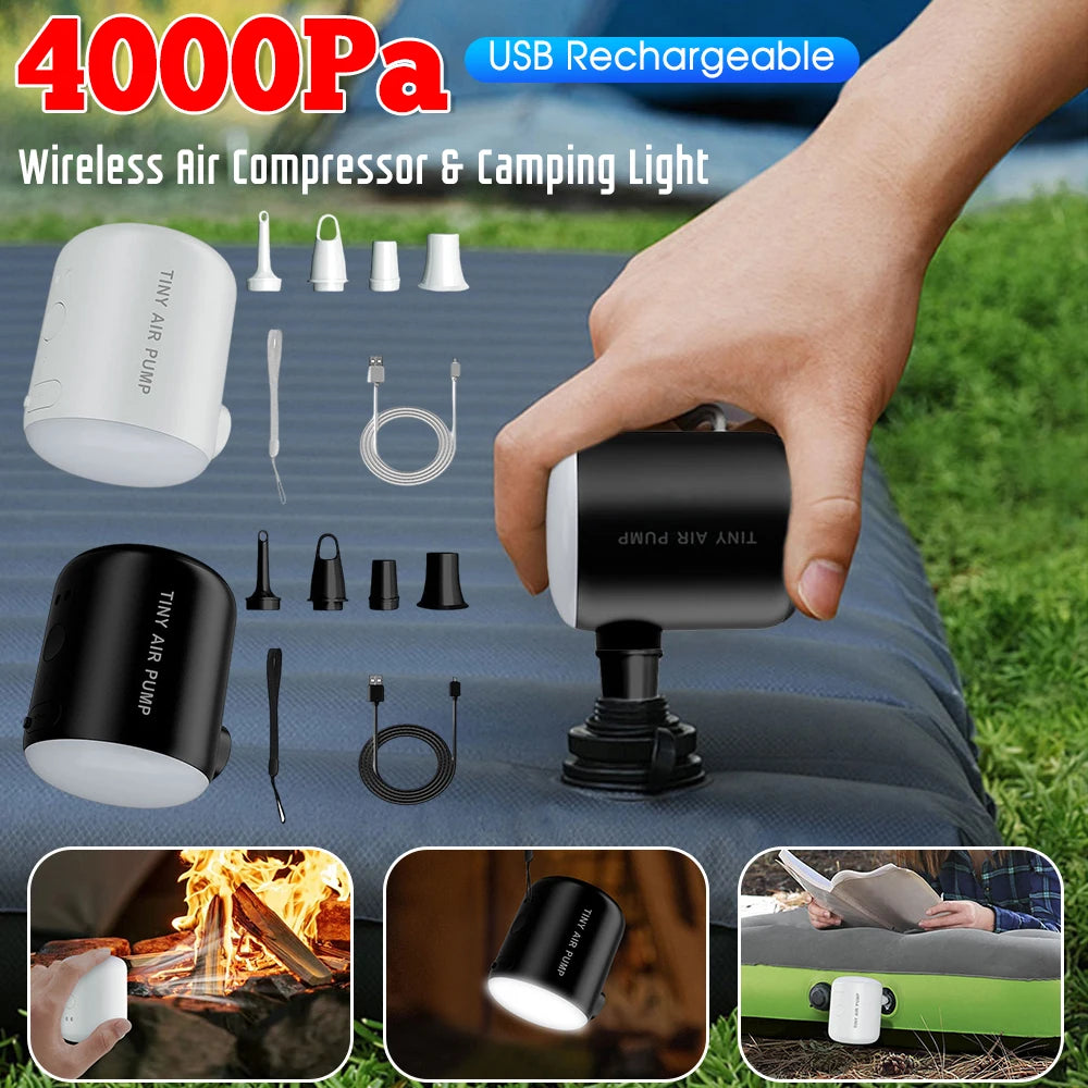 pompe air portable blanc moderne poignée embouts câble usb camping extérieur