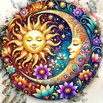 décoration murale bois soleil lune fleurs oiseaux étoiles or argent bleu rouge Jaune Blanc