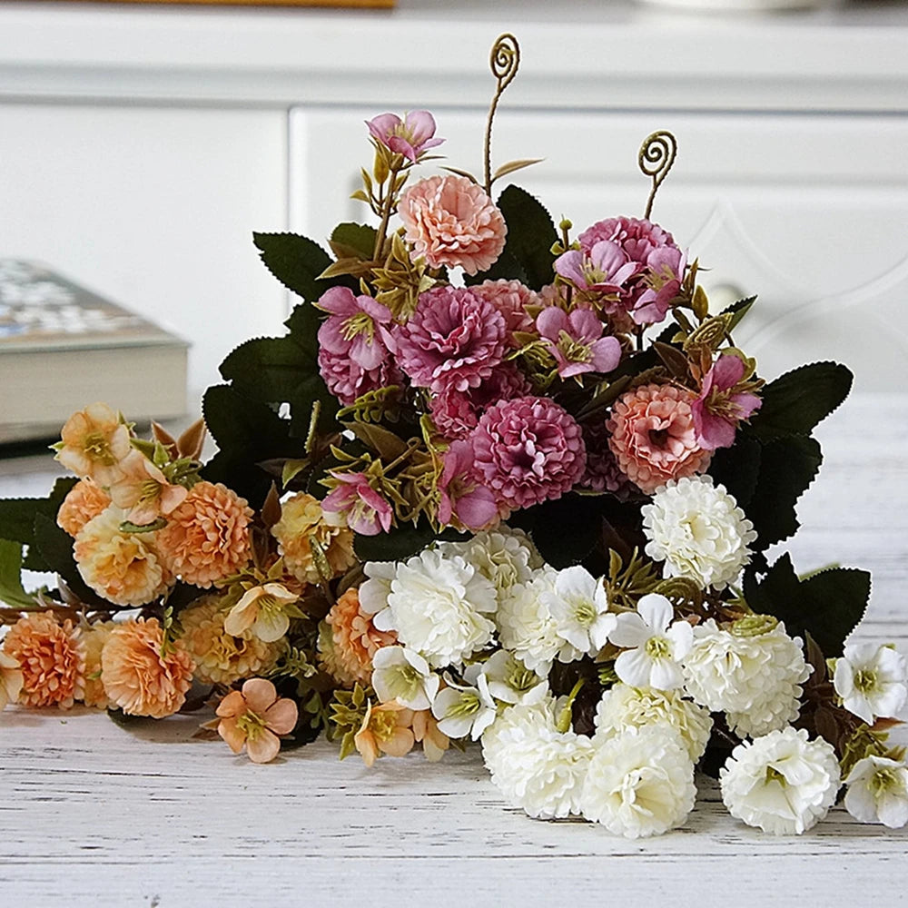bouquet fleurs artificielles soie mariage décoration maison extérieur blanc rose vert classique