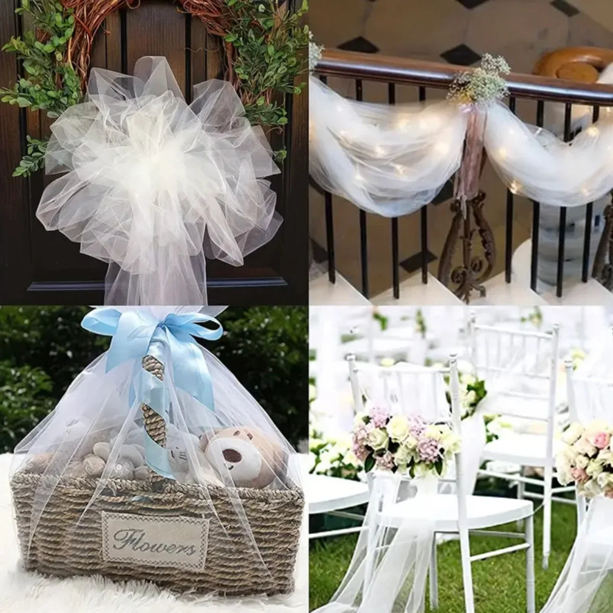 ruban tulle blanc fin 100 yards mariage anniversaire fête décorations élégantes translucent bricolage