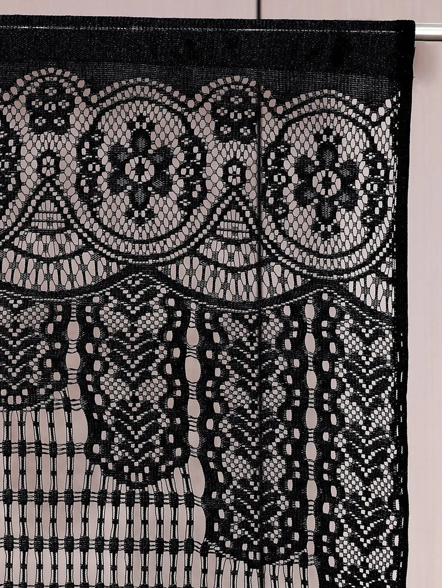 rideau noir dentelle motifs géométriques classique opaque porte vintage